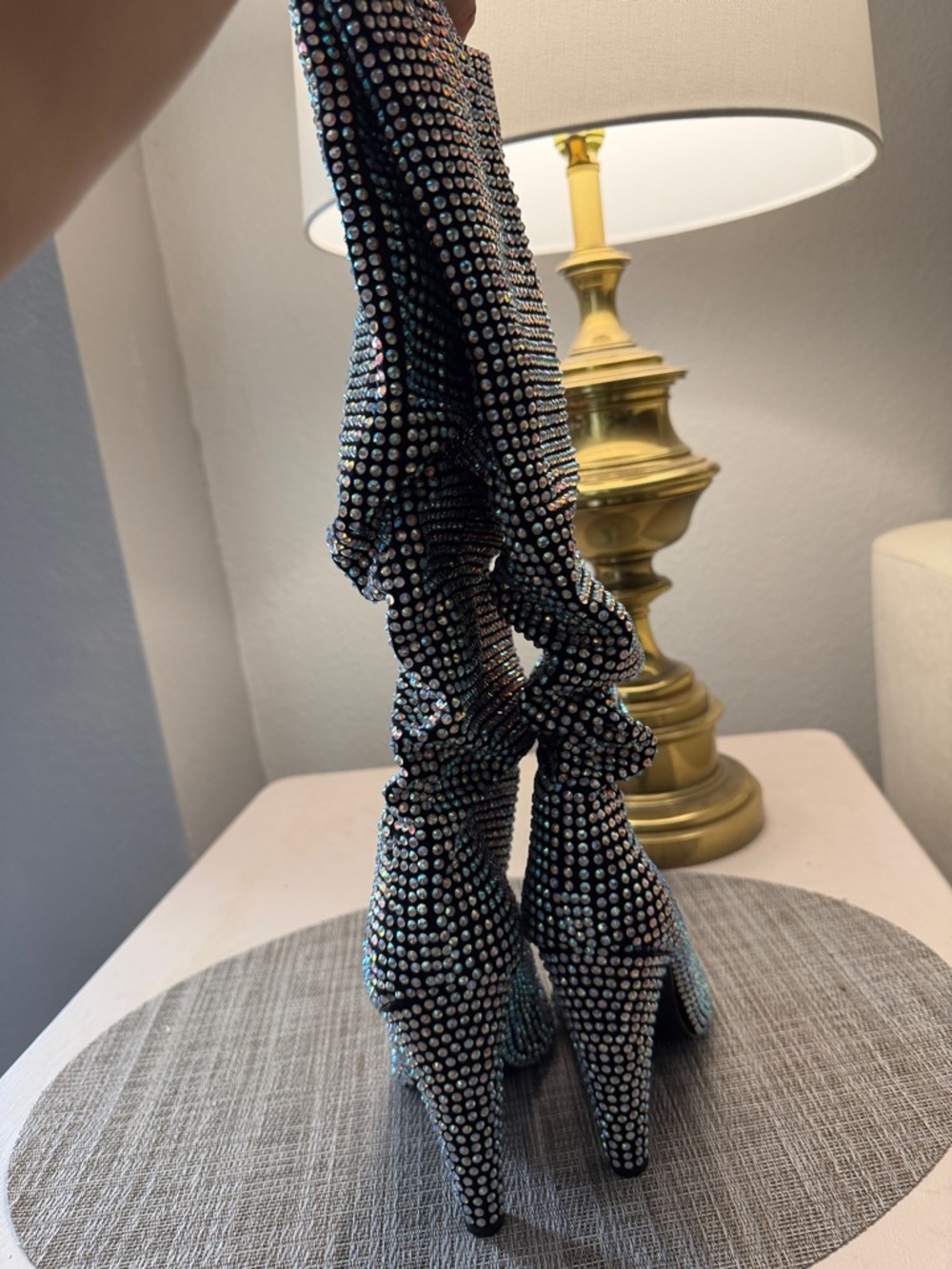 Steve Madden Crushing Iridescent Rhinestone Stiletto Boots - Picture 3 of 6